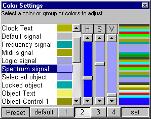 The colors dialog panel.